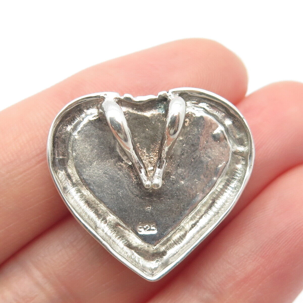 925 Sterling Silver Vintage Real Mother-of-Pearl Heart Slide Pendant