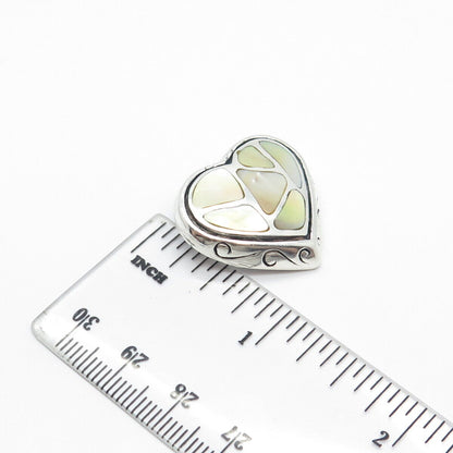 925 Sterling Silver Vintage Real Mother-of-Pearl Heart Slide Pendant