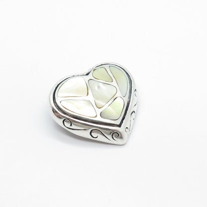 925 Sterling Silver Vintage Real Mother-of-Pearl Heart Slide Pendant