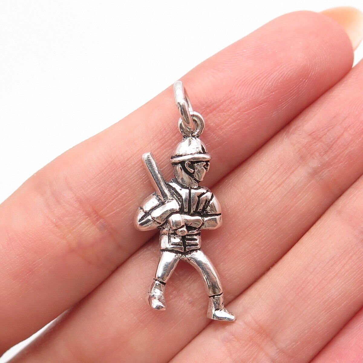 925 Sterling Silver Vintage Baseball Player Charm Pendant