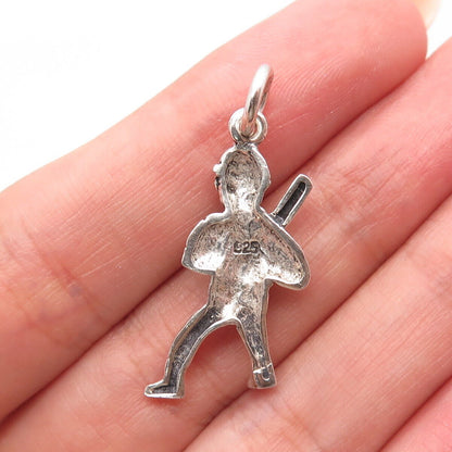 925 Sterling Silver Vintage Baseball Player Charm Pendant