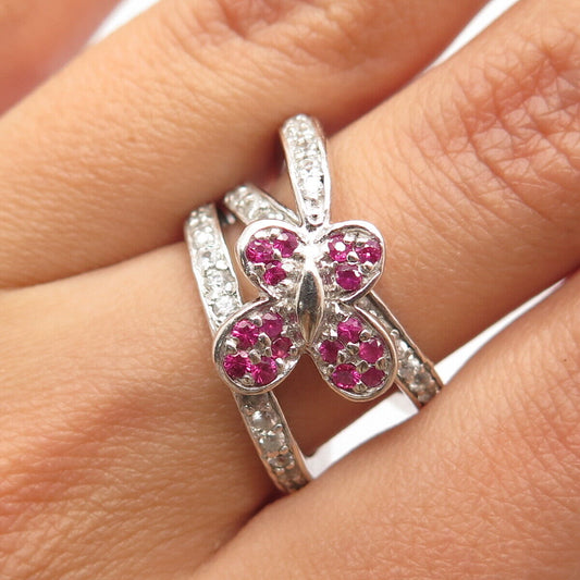 925 Sterling Silver Ariel Lab-Created White & Pink Sapphire Ring Size 5.25