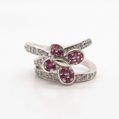 925 Sterling Silver Ariel Lab-Created White & Pink Sapphire Ring Size 5.25