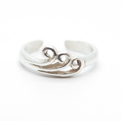 925 Sterling Silver Vintage Swirl Adjustable Toe Ring Size 3