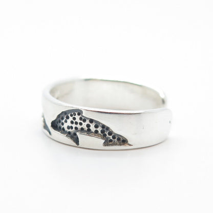 925 Sterling Silver Vintage Dolphin Adjustable Toe Ring Size 5