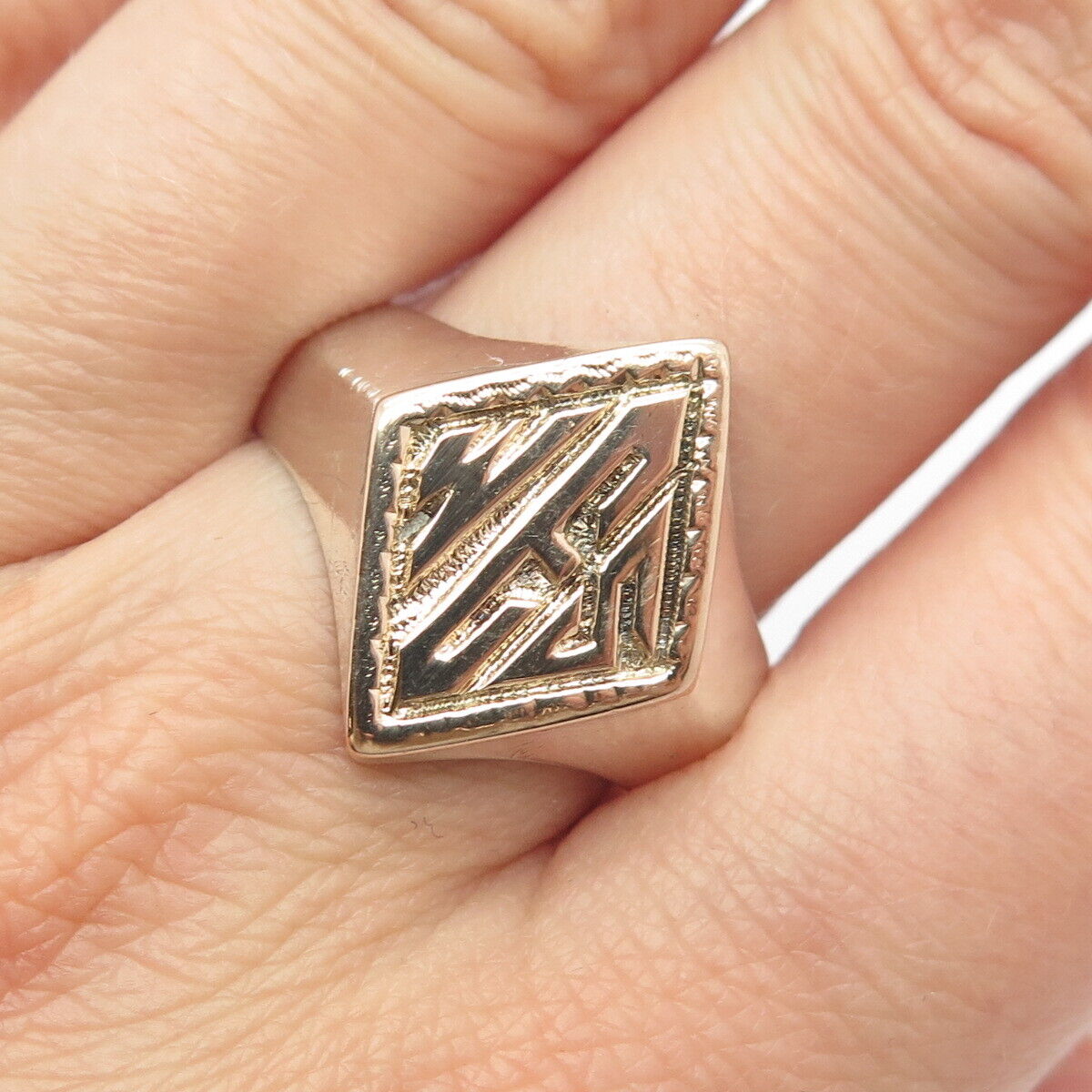 900 Silver / 14K Gold Vintage "WES" Ring Size 9.75