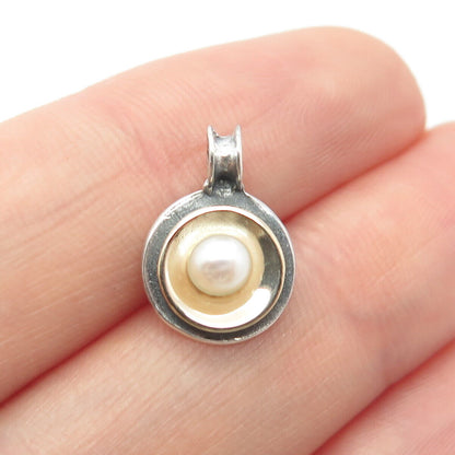 925 Sterling Silver / 14K Gold Vintage Real Pearl Small Pendant