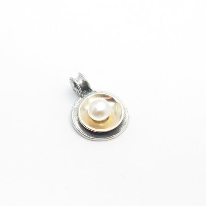 925 Sterling Silver / 14K Gold Vintage Real Pearl Small Pendant