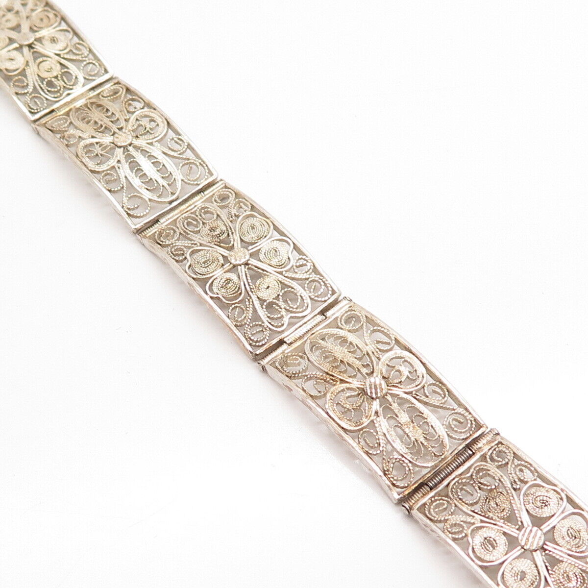 925 Sterling Silver Antique Filigree Pael Link Bracelet 7"