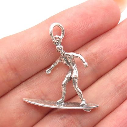 925 Sterling Silver Vintage Mexico Surfer Wave Charm Pendant