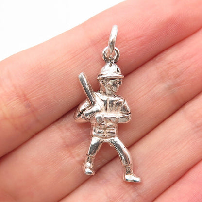 925 Sterling Silver Vintage Baseball Player Charm Pendant