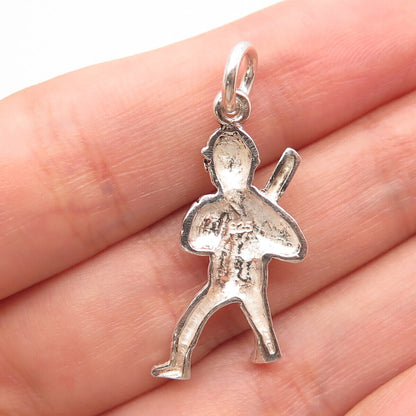 925 Sterling Silver Vintage Baseball Player Charm Pendant