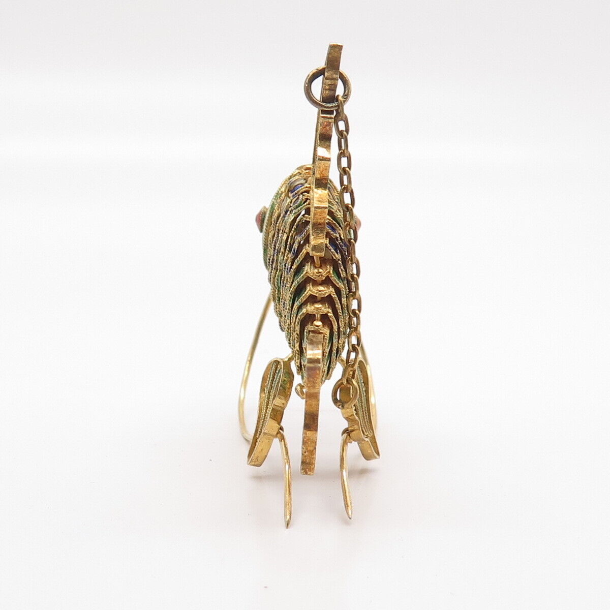 925 Sterling Silver Gold Plated Antique Enamel Articulated Chinese Koi Fish Fob