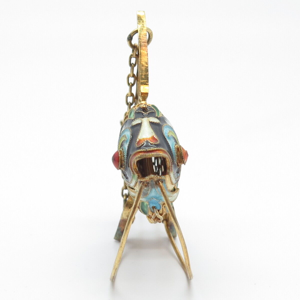 925 Sterling Silver Gold Plated Antique Enamel Chinese Koi Fish Articulated Fob