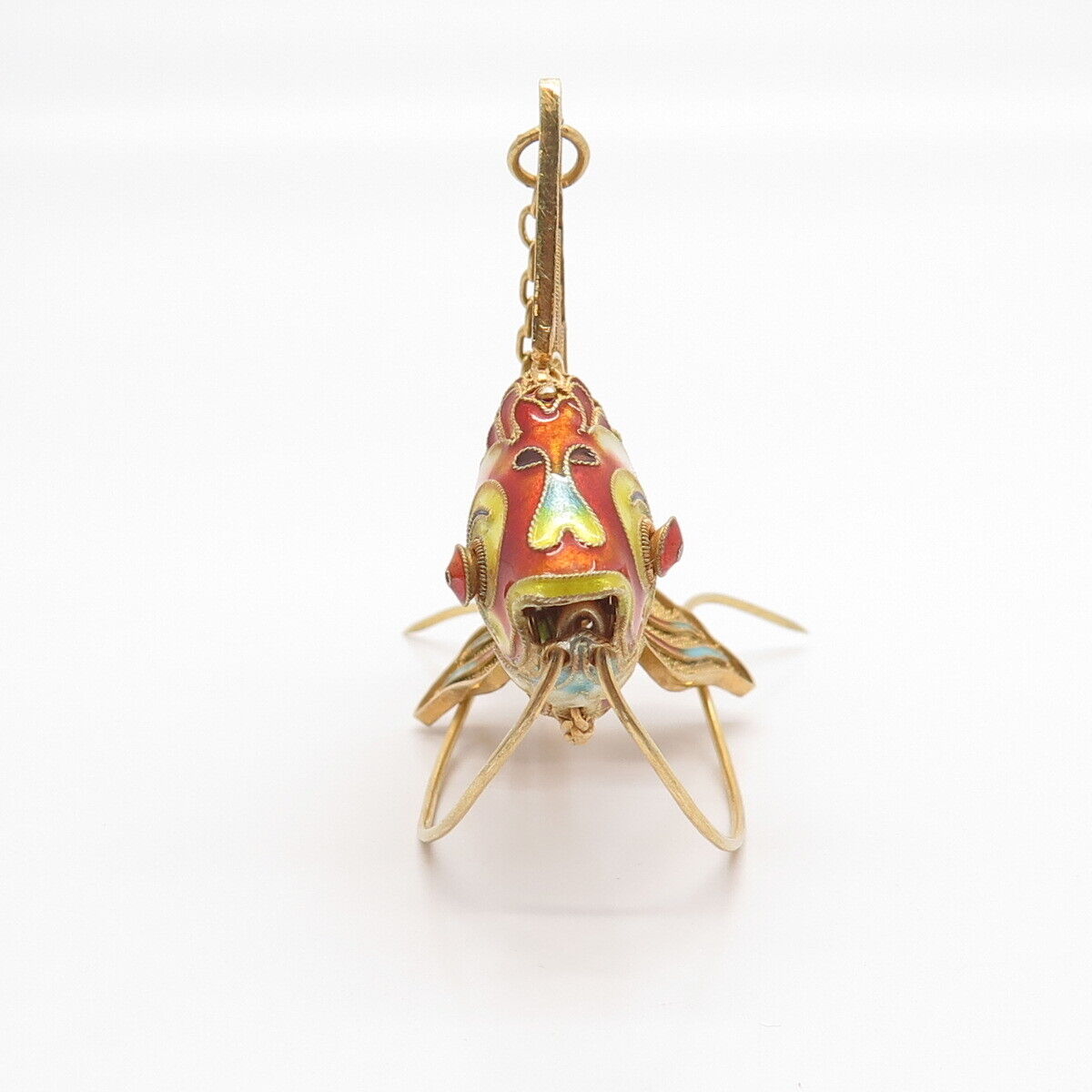 925 Sterling Silver Gold Plated Antique Enamel Articulated Chinese Koi Fish Fob