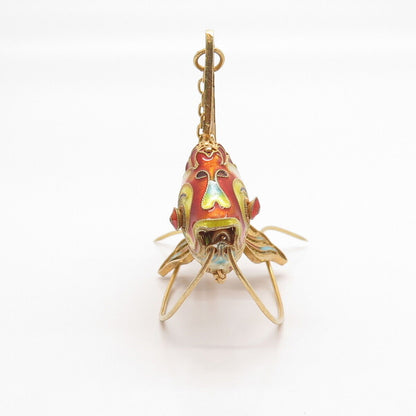 925 Sterling Silver Gold Plated Antique Enamel Articulated Chinese Koi Fish Fob