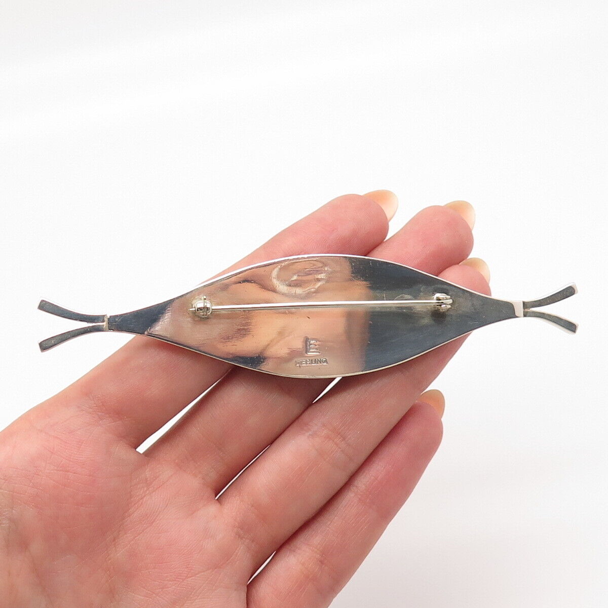 925 Sterling Silver Vintage Real Sodalite Gemstone Modernist Pin Brooch