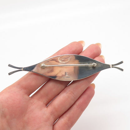 925 Sterling Silver Vintage Real Sodalite Gemstone Modernist Pin Brooch