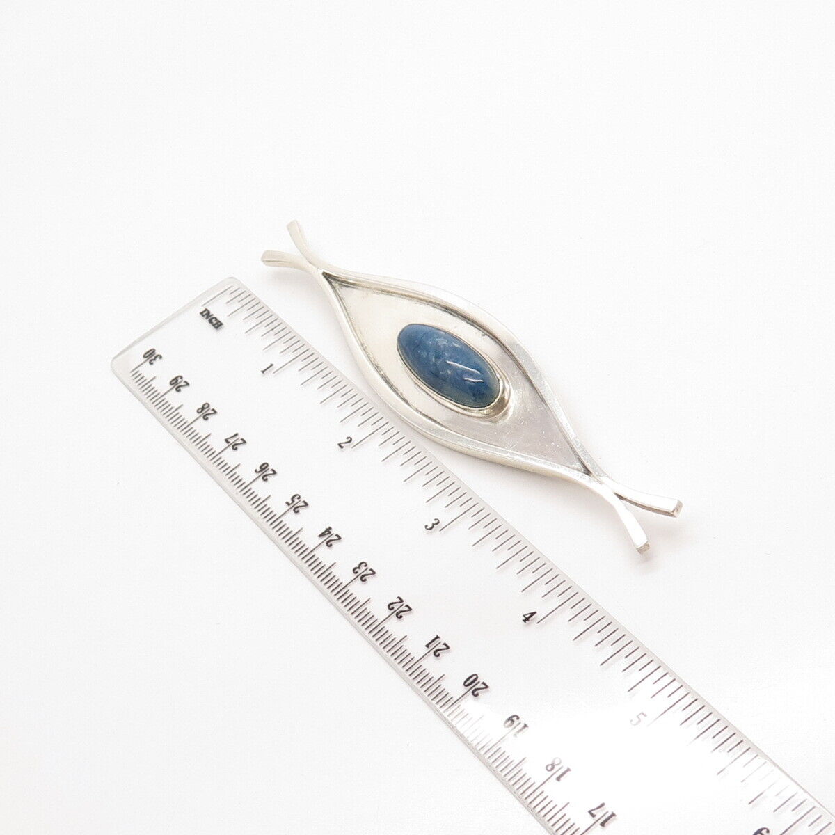 925 Sterling Silver Vintage Real Sodalite Gemstone Modernist Pin Brooch