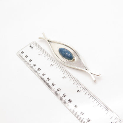 925 Sterling Silver Vintage Real Sodalite Gemstone Modernist Pin Brooch