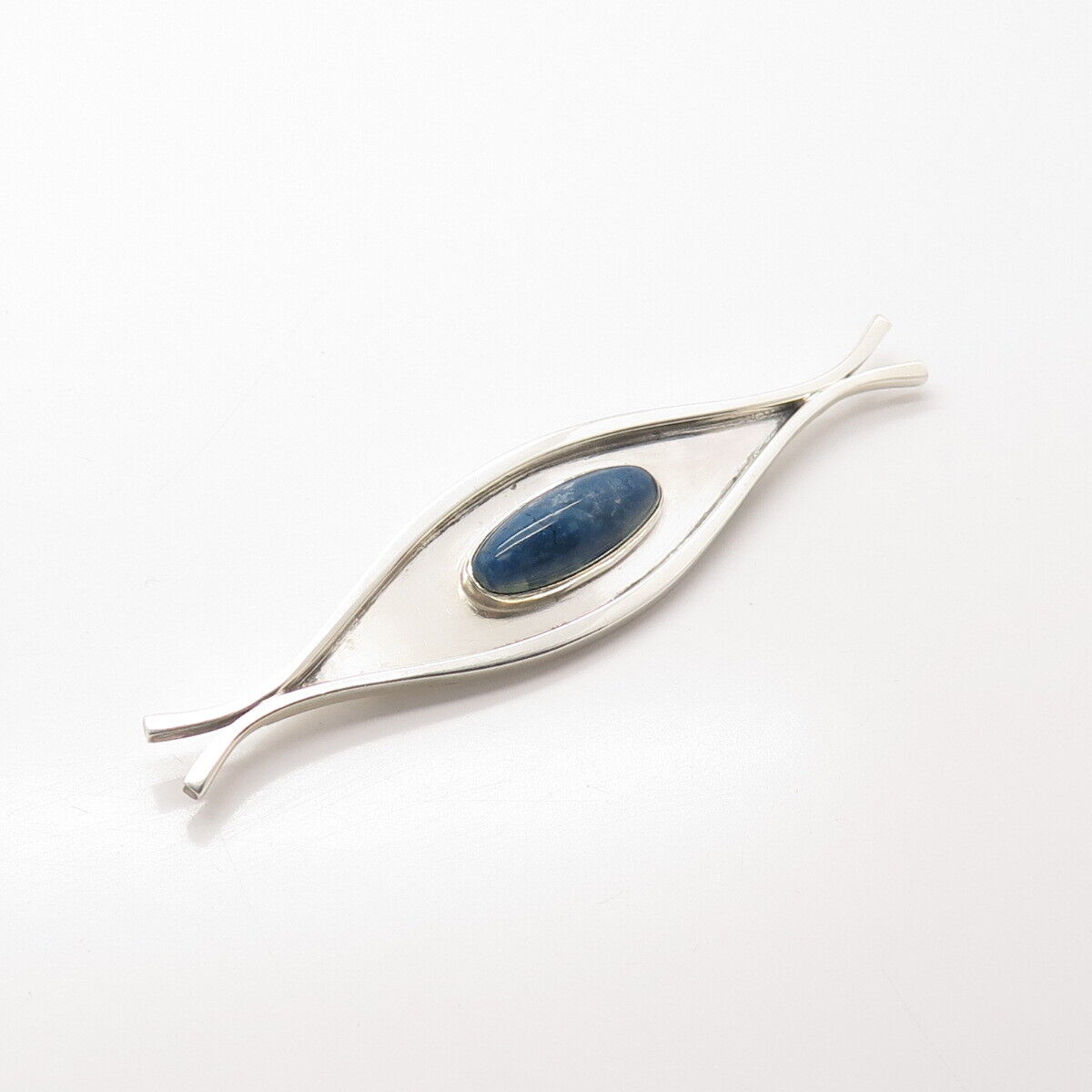925 Sterling Silver Vintage Real Sodalite Gemstone Modernist Pin Brooch