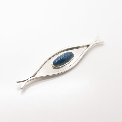 925 Sterling Silver Vintage Real Sodalite Gemstone Modernist Pin Brooch