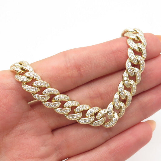 925 Sterling Silver Gold Plated C Z Cuban Chain Necklace 16"