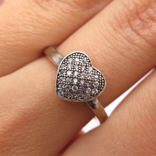 925 Sterling Silver Pave C Z Heart Ring Size 5.75