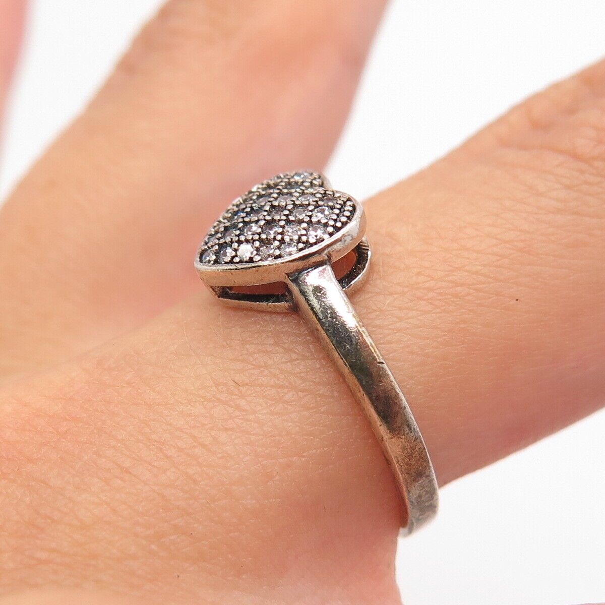 925 Sterling Silver Pave C Z Heart Ring Size 5.75