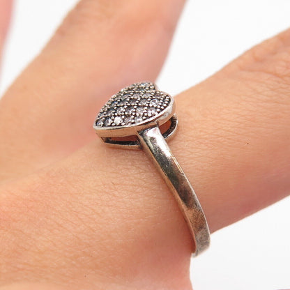 925 Sterling Silver Pave C Z Heart Ring Size 5.75