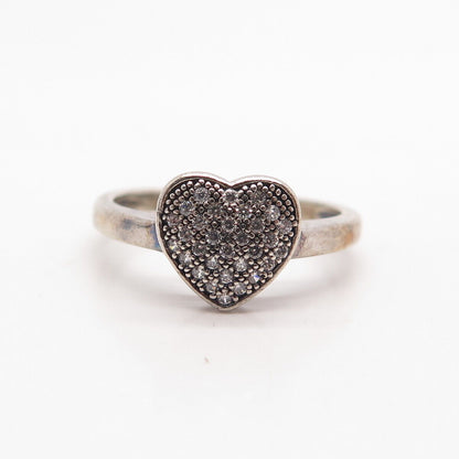 925 Sterling Silver Pave C Z Heart Ring Size 5.75