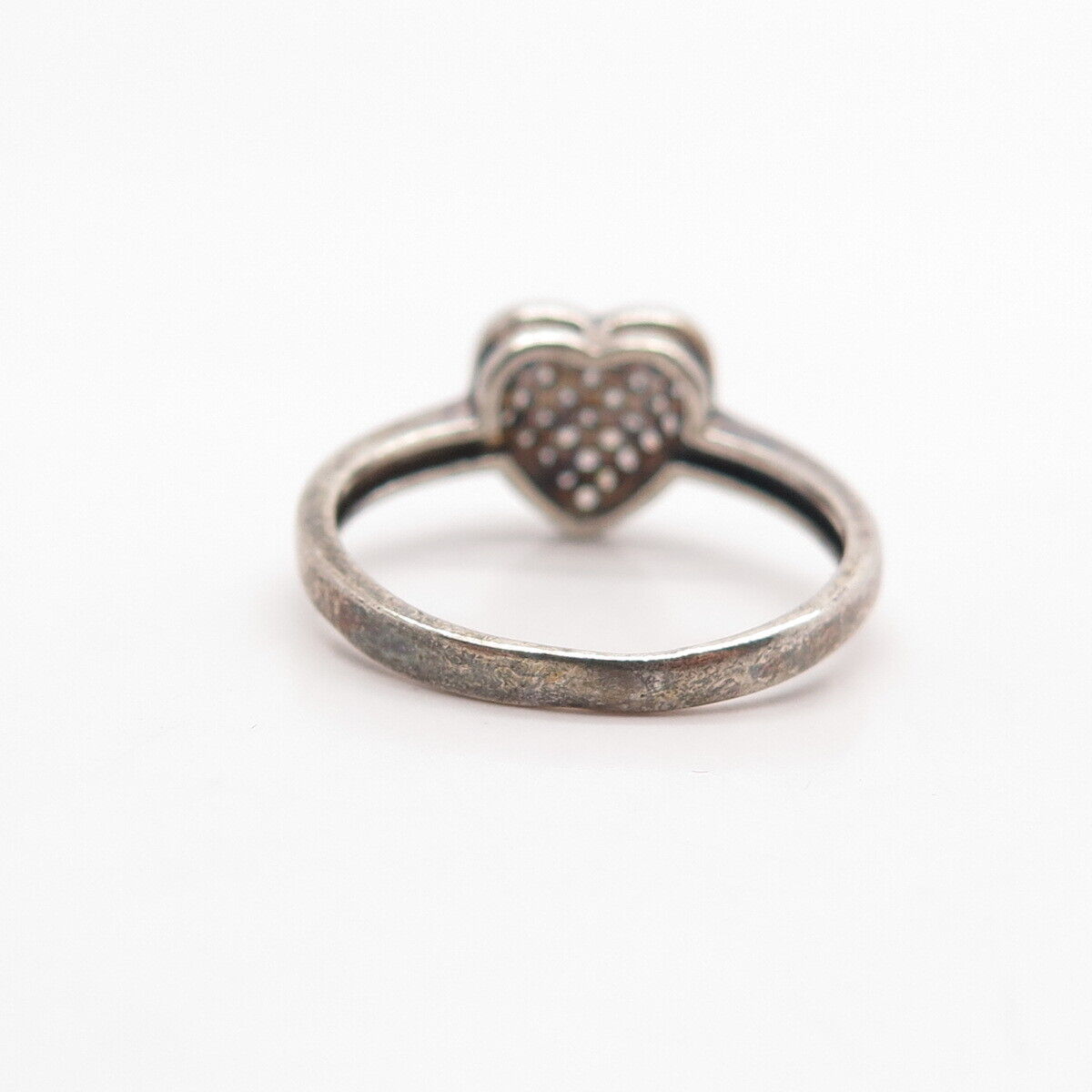 925 Sterling Silver Pave C Z Heart Ring Size 5.75