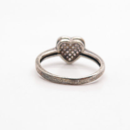 925 Sterling Silver Pave C Z Heart Ring Size 5.75
