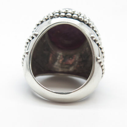 925 Sterling Silver Vintage Real Ruby Gemstone Beaded Domed Ring Size 8