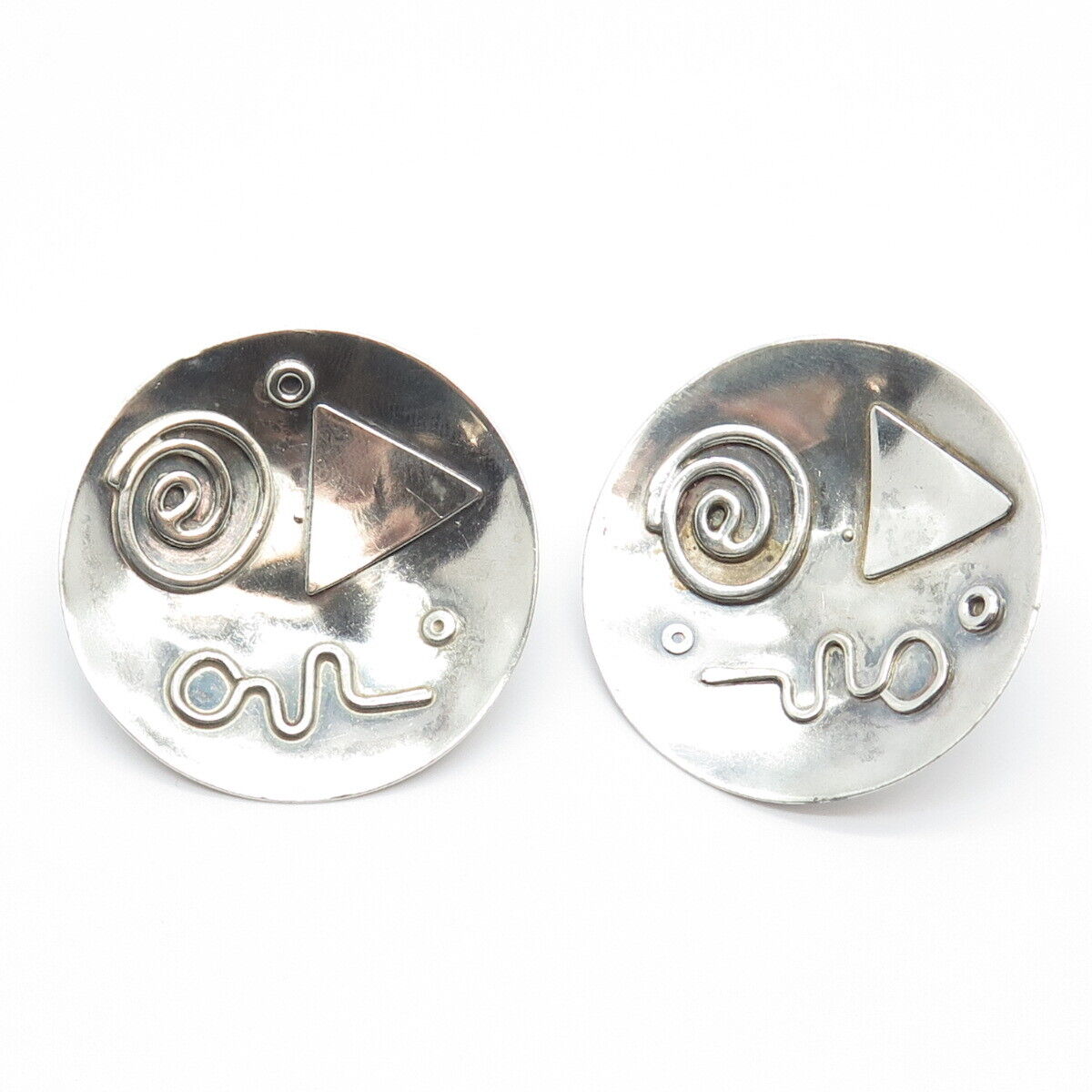 925 Sterling Silver Vintage Howison Tribal Round Earrings