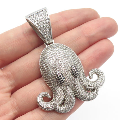 925 Sterling Silver White & Blue C Z Octopus Pendant