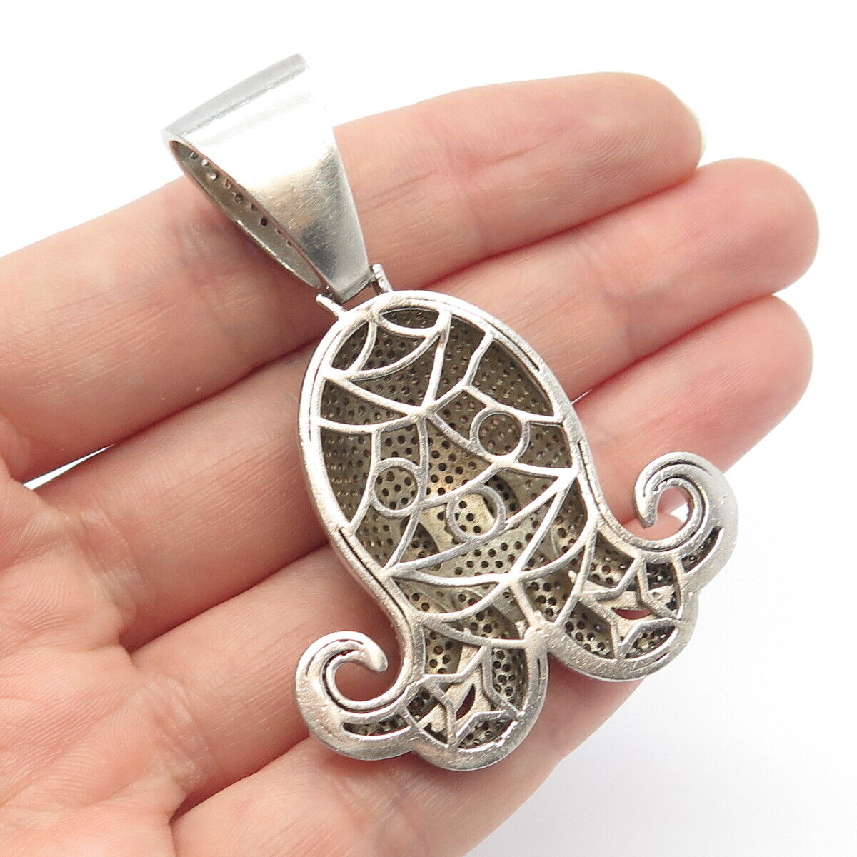 925 Sterling Silver White & Blue C Z Octopus Pendant