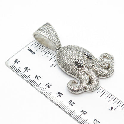 925 Sterling Silver White & Blue C Z Octopus Pendant