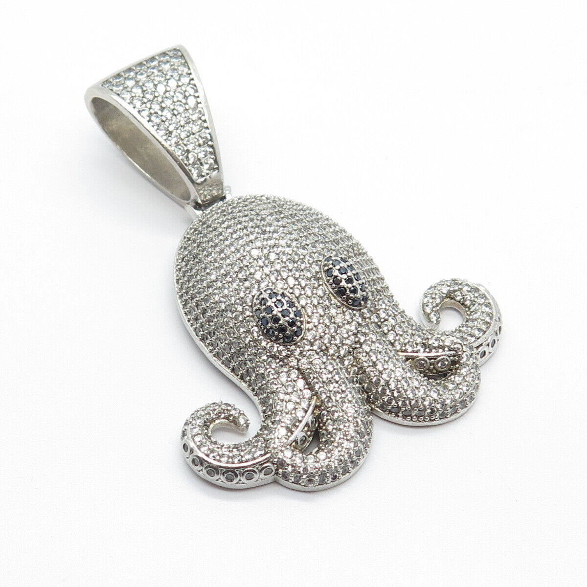 925 Sterling Silver White & Blue C Z Octopus Pendant