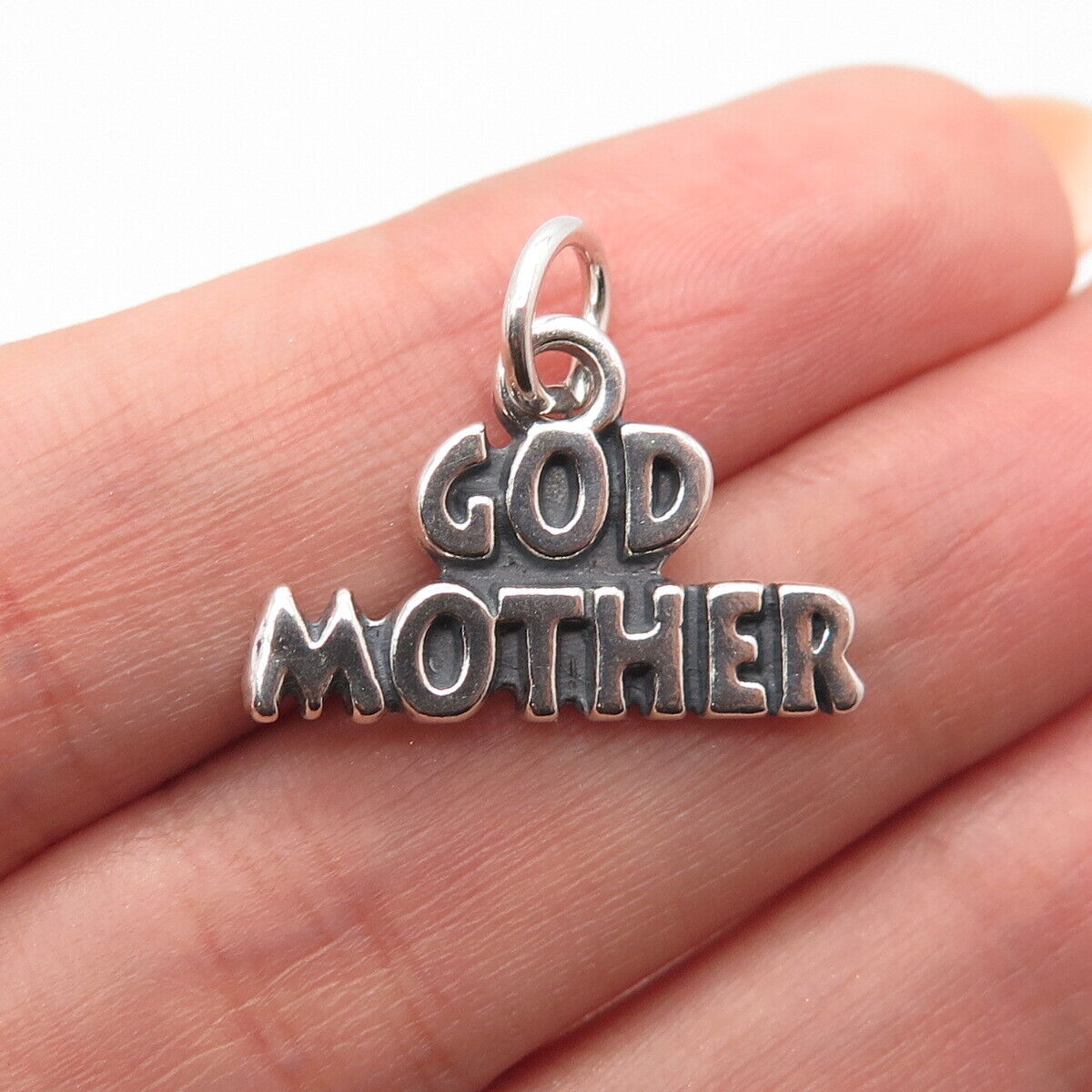 925 Sterling Silver Vintage "God Mother" Charm Pendant