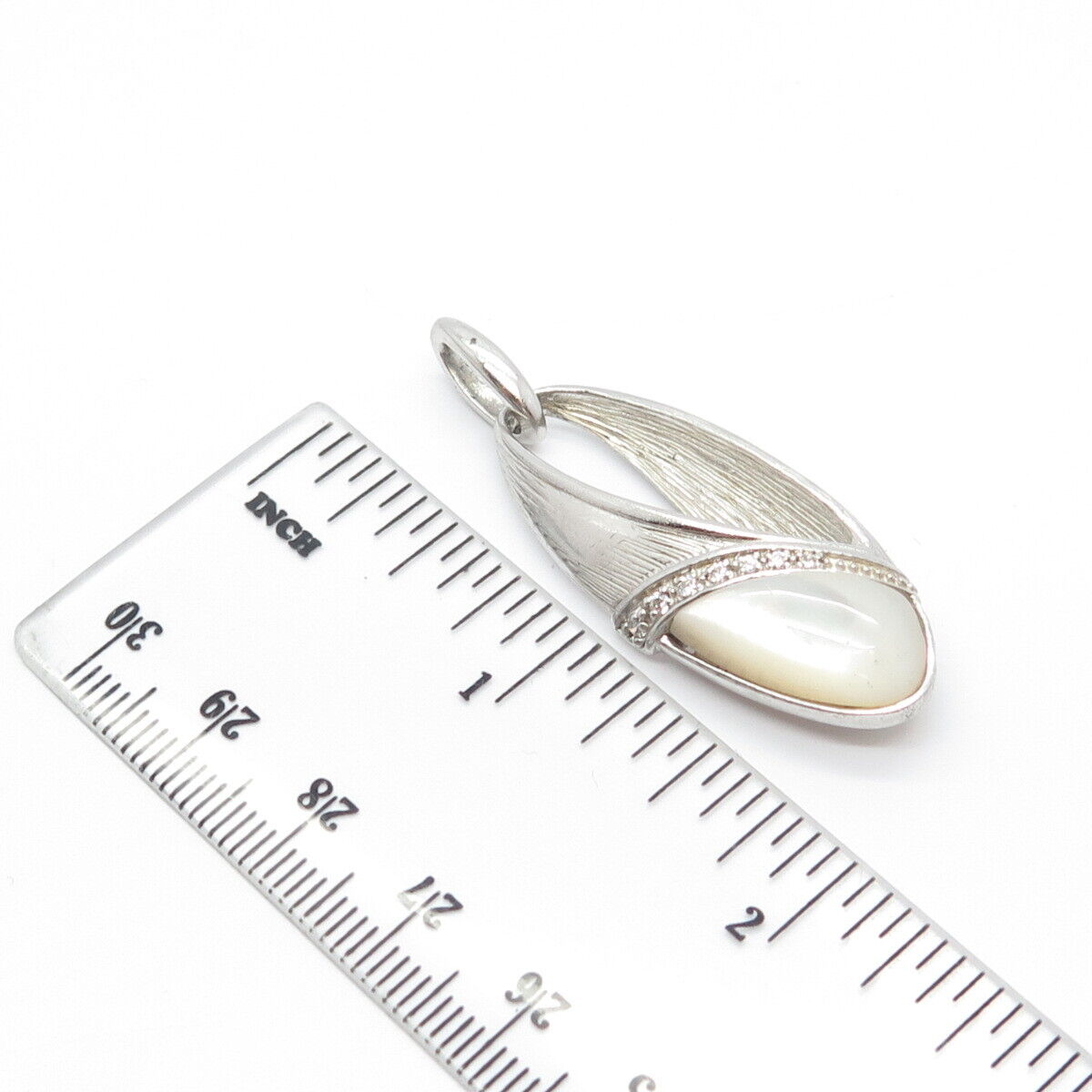 925 Sterling Silver Real Mother-of-Pearl & C Z Pendant