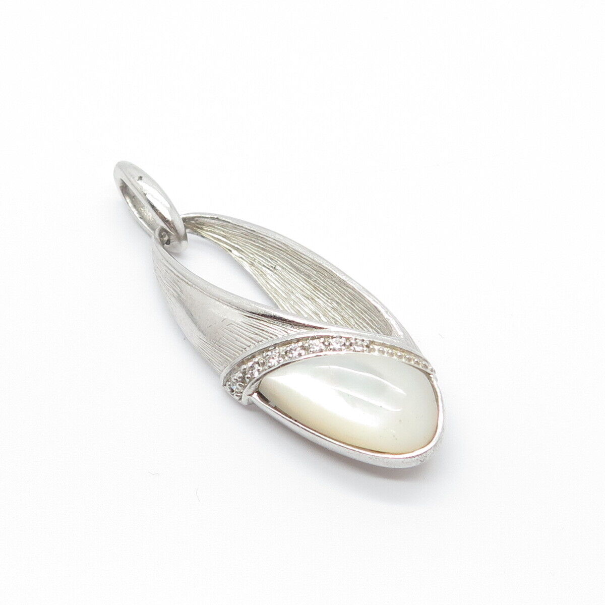 925 Sterling Silver Real Mother-of-Pearl & C Z Pendant