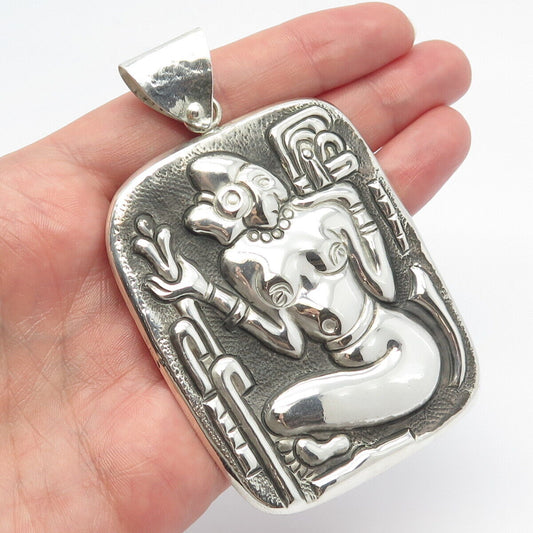 925 Sterling Silver Vintage Mexico Nude Tribal Woman Pendant / Pin Brooch