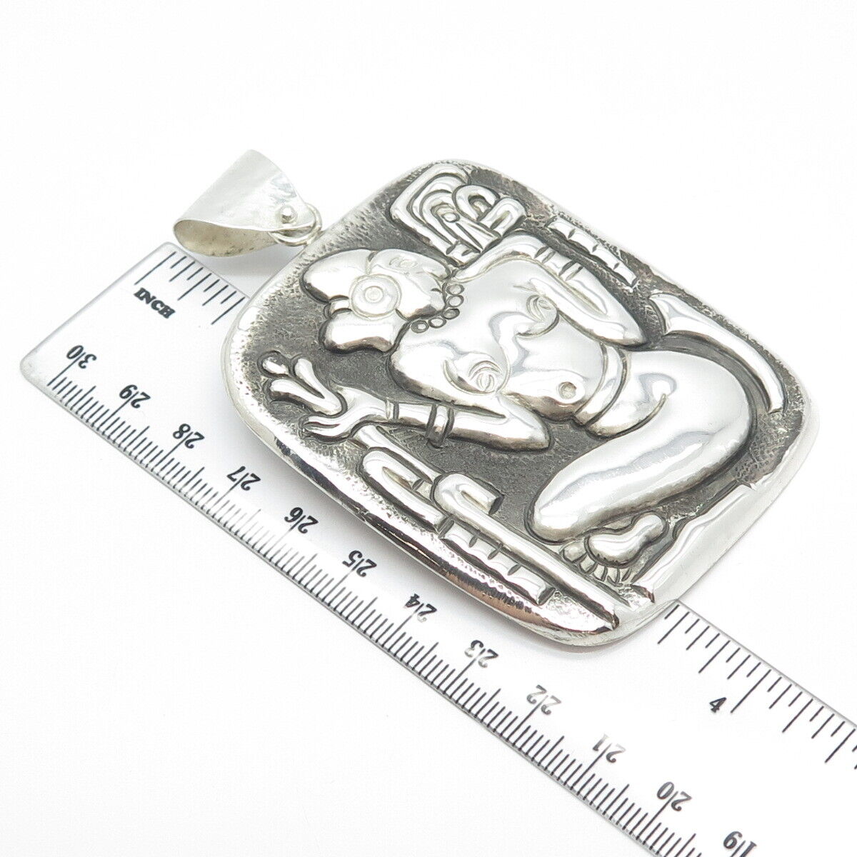 925 Sterling Silver Vintage Mexico Nude Tribal Woman Pendant / Pin Brooch