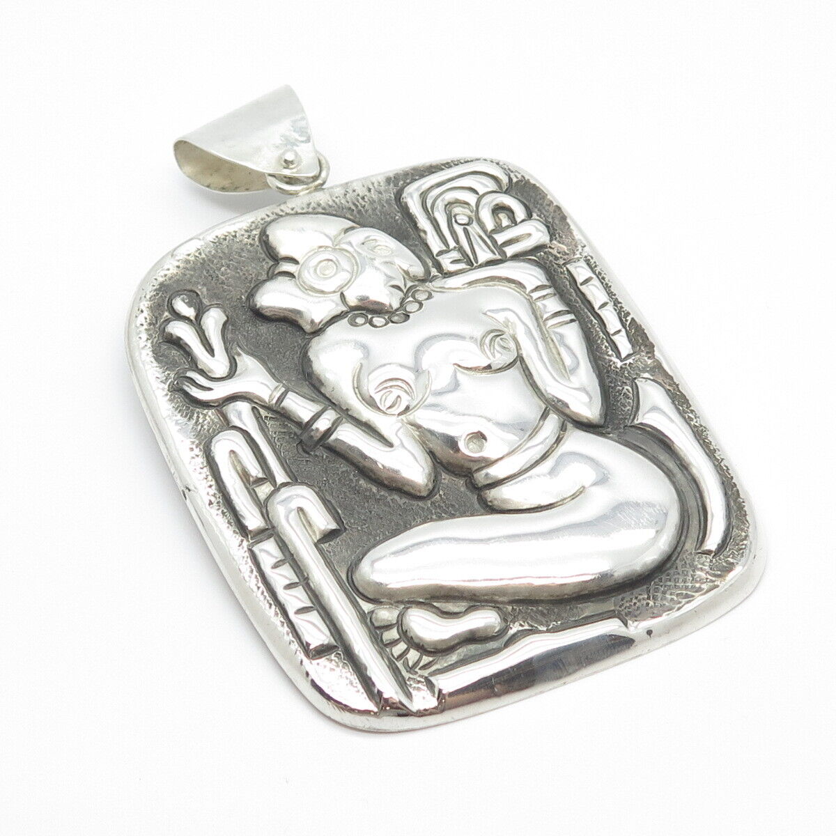 925 Sterling Silver Vintage Mexico Nude Tribal Woman Pendant / Pin Brooch