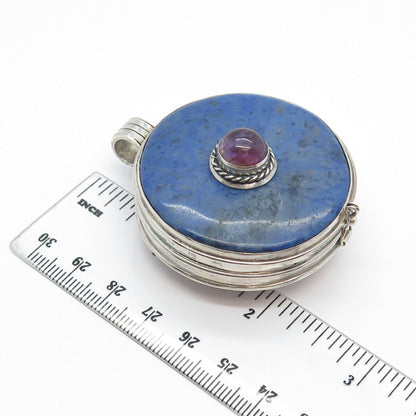 925 Sterling Silver Vintage Lapis Lazuli & Amethyst Large Shell / Case Pendant