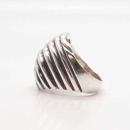 925 Sterling Silver Vintage Ribbed Statement Ring Size 7.75