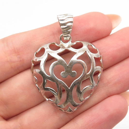 925 Sterling Silver Vintage Italy Milor Ornate Heart Pendant