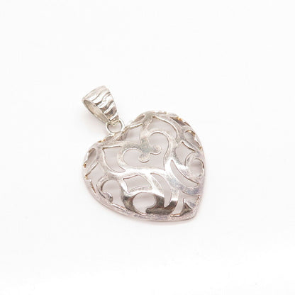 925 Sterling Silver Vintage Italy Milor Ornate Heart Pendant