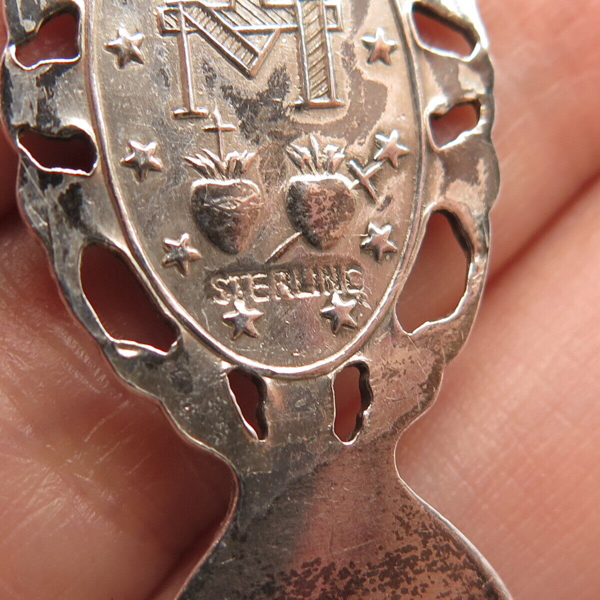 925 Sterling Silver Vintage Virgin Mary Religious Bar Slide Pendant